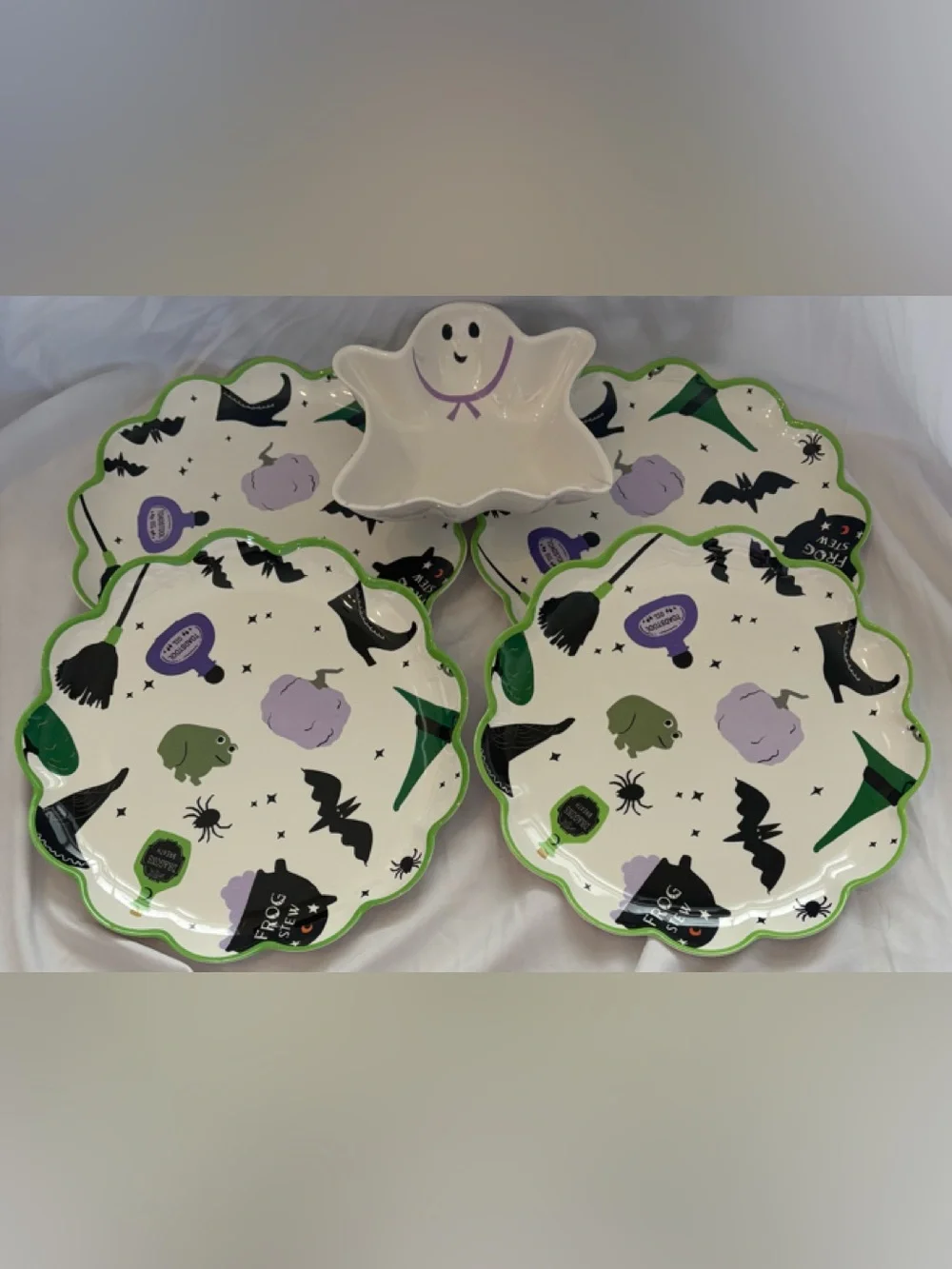HYDE & EEK! - TARGET HALLOWEEN GHOST BOWL & 4 MELAMINE DINNER PLATES LOT NEW